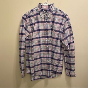 Polo Ralph Lauren Blue White Plaid Shirt Large EUC